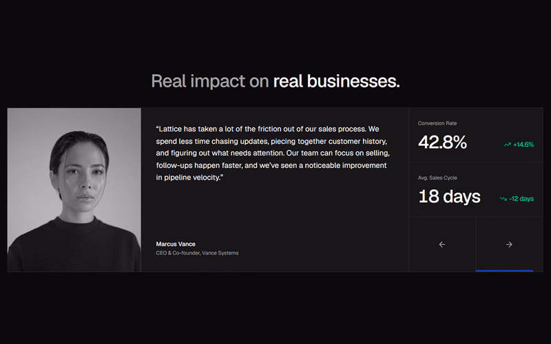 Metrics testimonials section preview